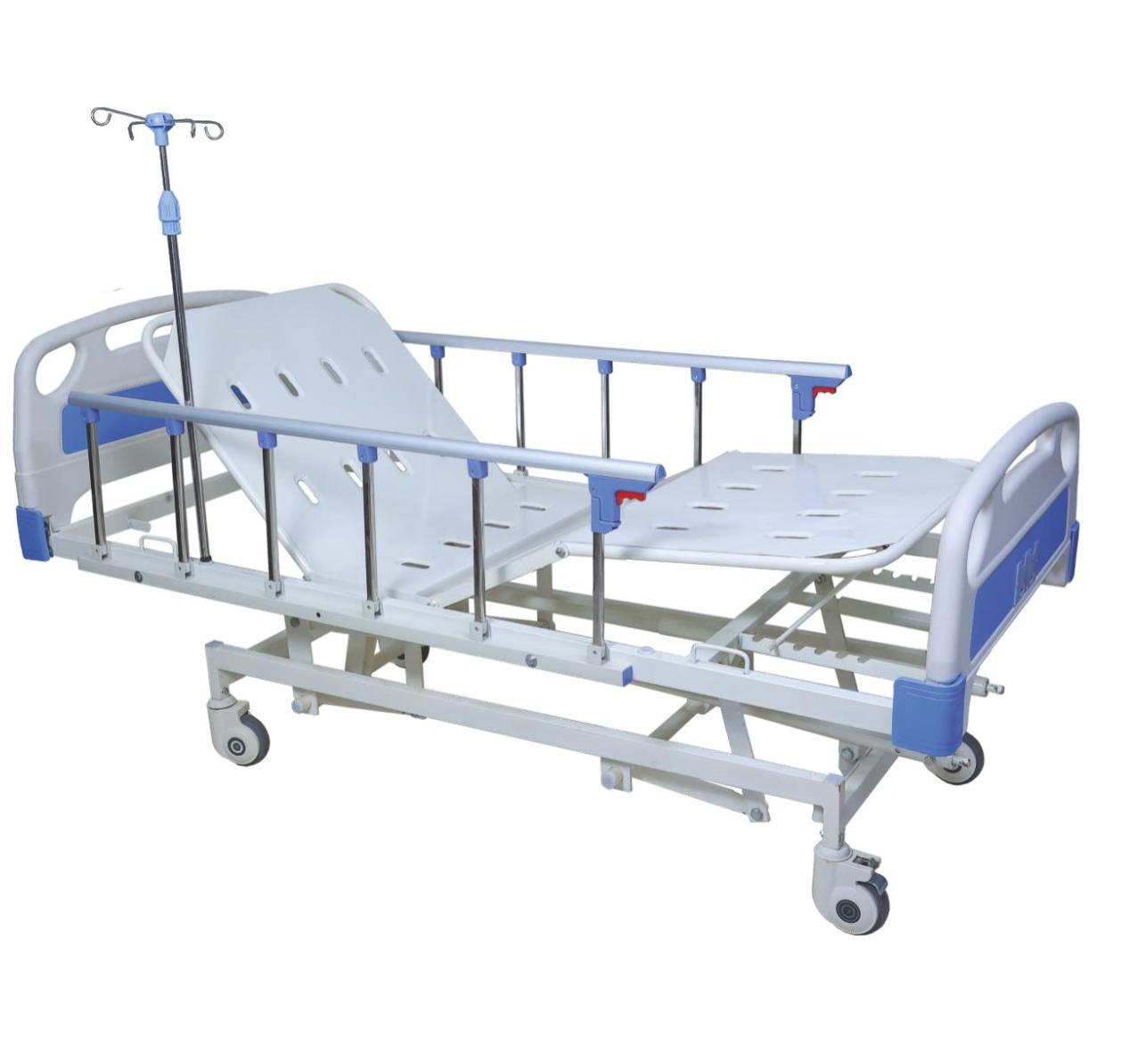 Hospital ICU Bed 5 Function Manual with Collapsible Railing